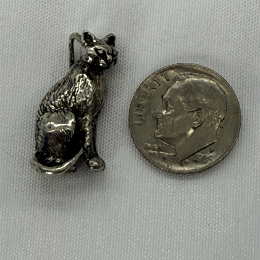 Vintage Sterling Silver 3D Cat Charm Pendant Detailed Feline Kitty Over 6g Gift - Picture 3 of 5